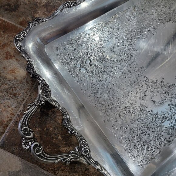 Webster Wilcox Internal Silver American Rose Serving Platter Tray 7391 Large Hea - Picture 8 of 11